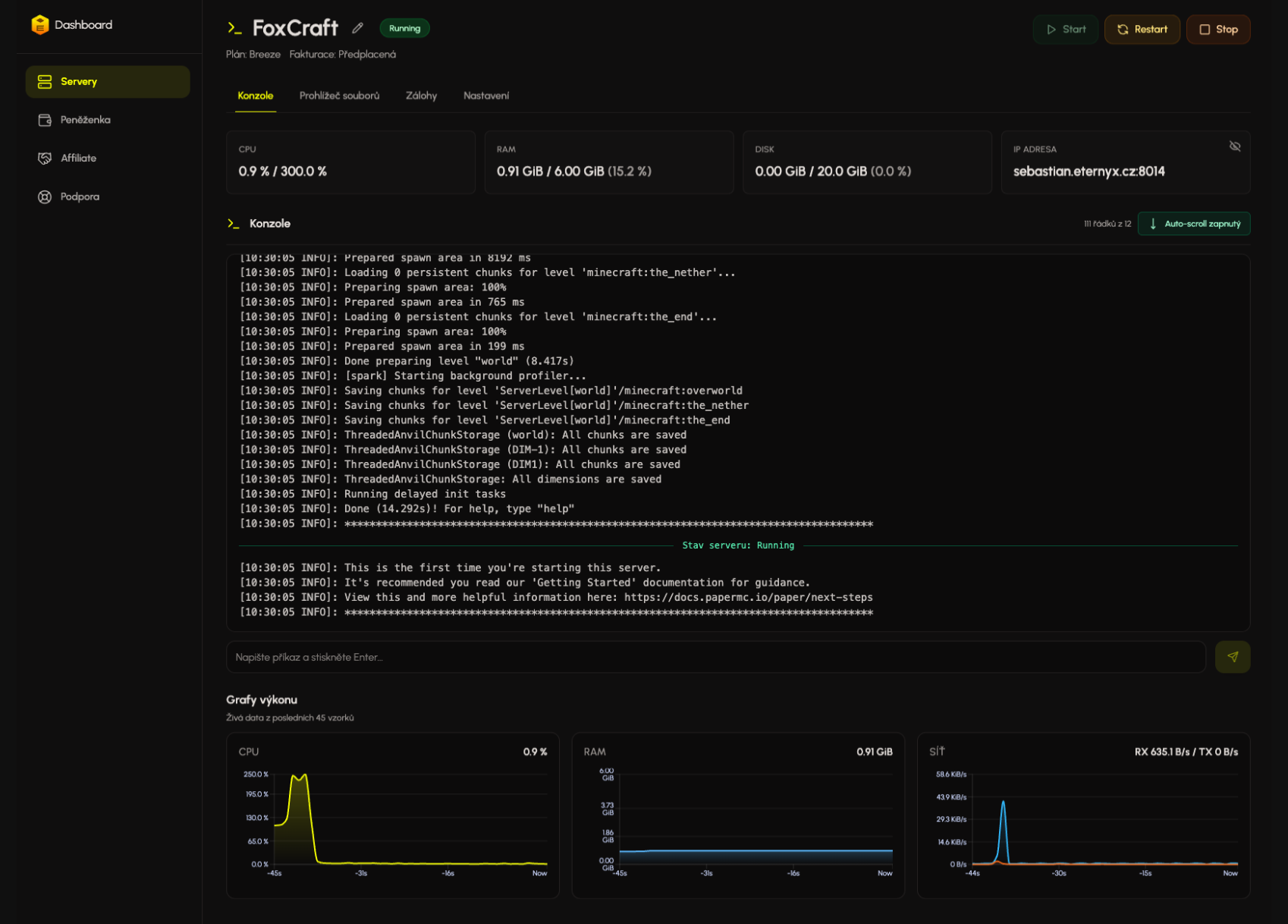 Panel hostingu Eternyx